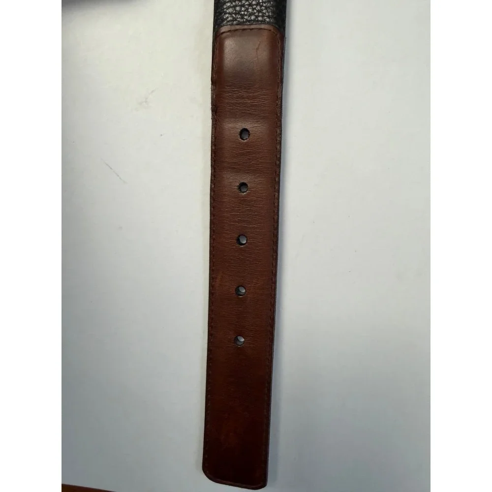 Allen Edmonds Leather Belt 42 Black Brown Mens USA Made Pebble Grain Calfskin
